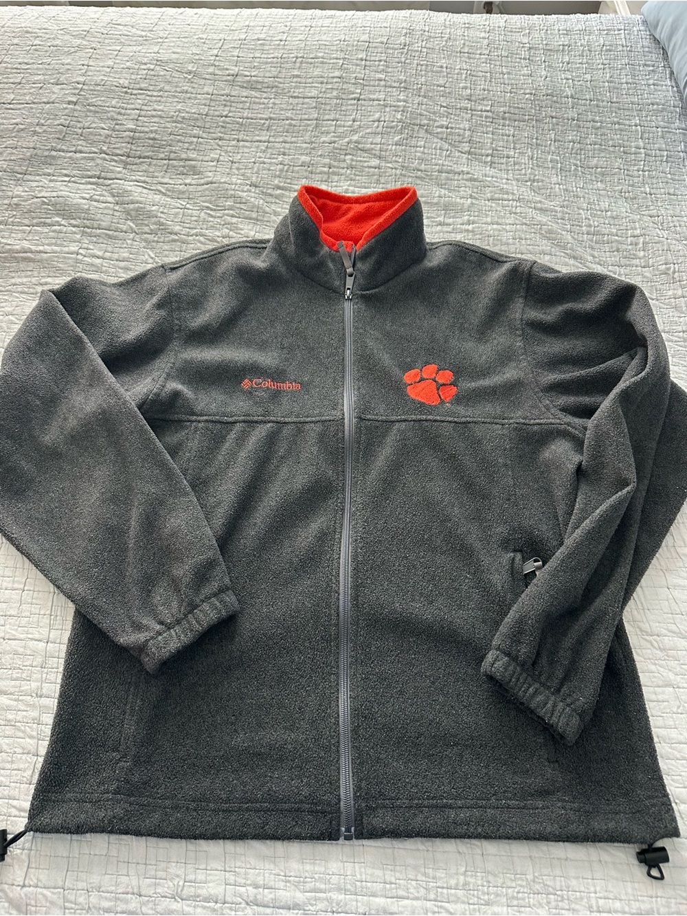 Clemson Columbia Charcoal Gray Fleece Jacket with Orange Trim and Paw Logo